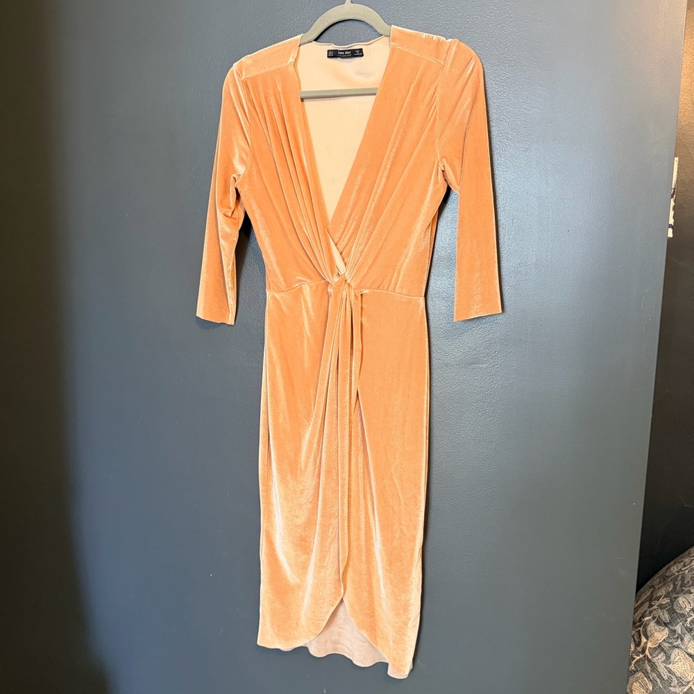 Zara Velvet Wrap Dress in Peach